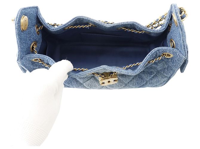Borsa a Spalla Chanel Matelassé Chain Blu - vista 5