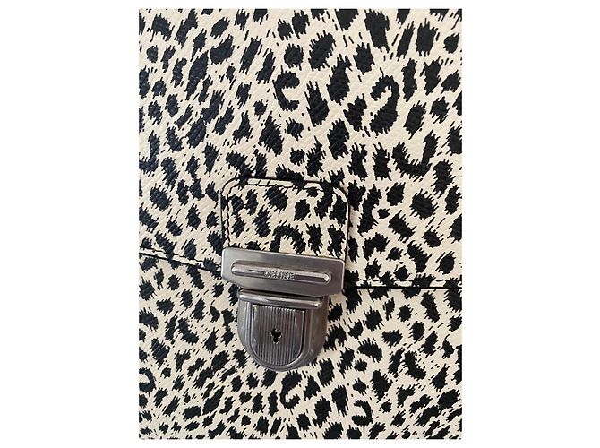 Céline Borsa Cartella in pelle stampa leopardata Nero Bianco Stampa leopardo - vista 2