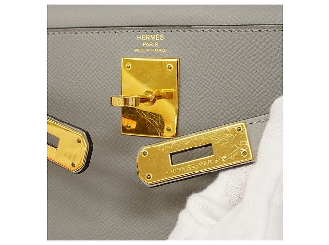 Hermès Borsa Hermes Kelly 28 in pelle Epsom grigia Marrone - vista 7