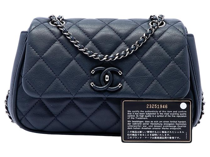 Chanel Blue Quilted Calfskin Frame in Chain Flap Blu navy - vista 7
