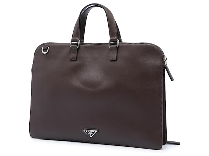 Valigetta in pelle Saffiano marrone Prada con tasca frontale con zip Marrone scuro - vista 2