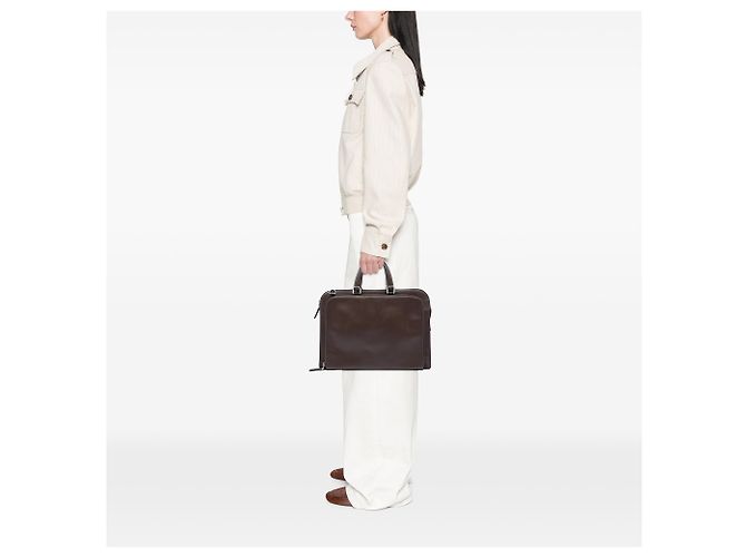 Valigetta in pelle Saffiano marrone Prada con tasca frontale con zip Marrone scuro - vista 6