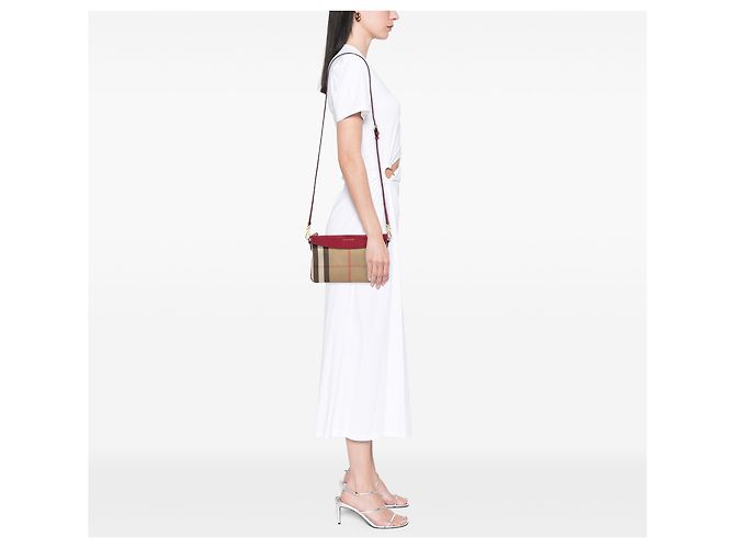 Borsa a tracolla Burberry Derby Peyton in tela House Check marrone Marrone chiaro - vista 6