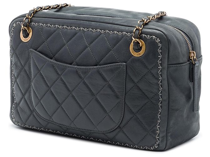 Chanel Black CC gesteppte irisierende Kalbsleder Whipstitch Camera Bag Schwarz - Ansicht 2