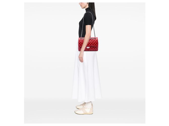 Chanel Red Quilted Glazed Calfskin Reissue 2.55 Surpique Double Flap 227 Rosso - vista 6