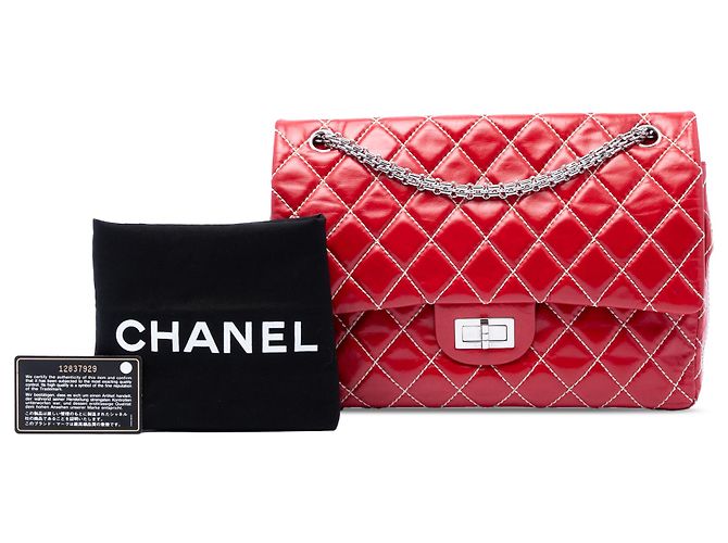 Chanel Red Quilted Glazed Calfskin Reissue 2.55 Surpique Double Flap 227 Rosso - vista 7