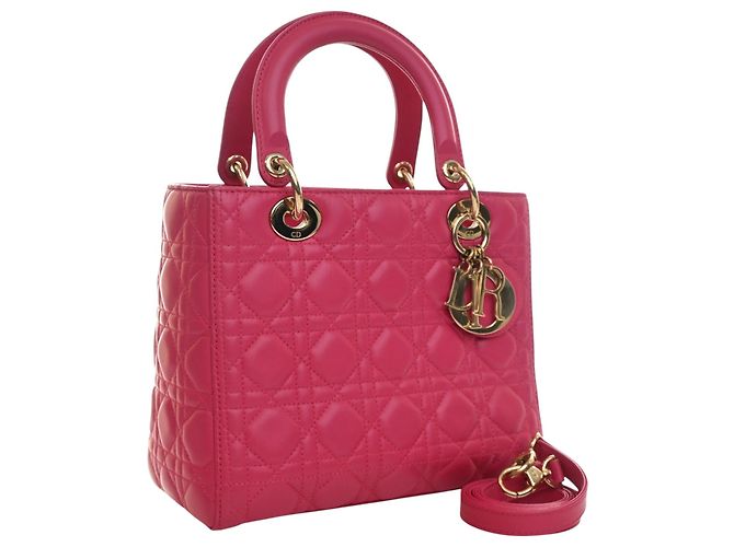 Lady Dior en piel de cordero cannage rosa, tamaño Medium - vista 2
