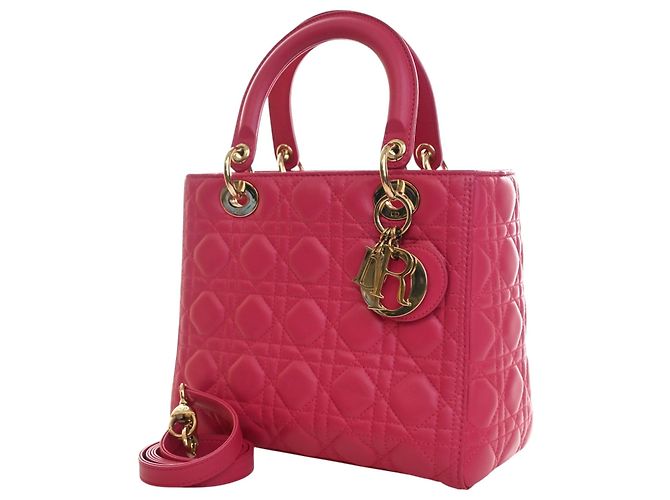 Lady Dior en piel de cordero cannage rosa, tamaño Medium - vista 3