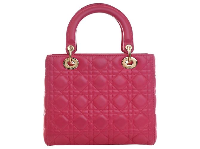 Lady Dior en piel de cordero cannage rosa, tamaño Medium - vista 4