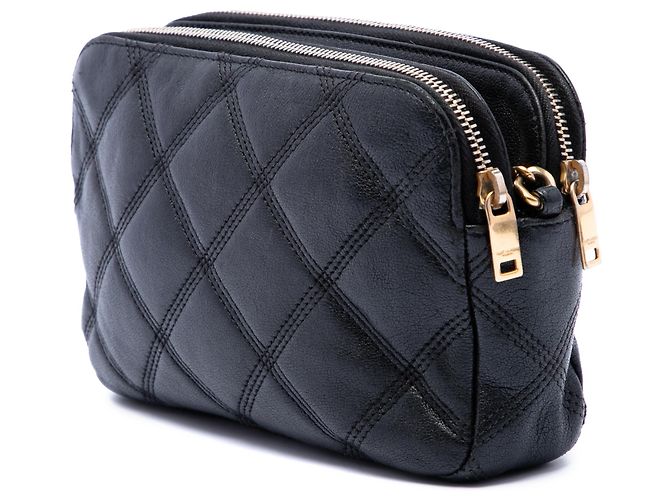 Saint Laurent Borsa a tracolla Becky mini in agnello trapuntato nero con doppia zip - vista 2