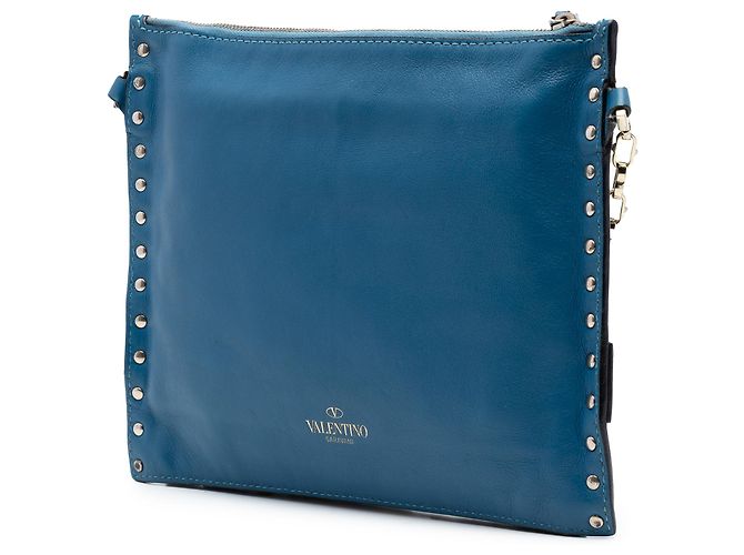 Borsa a tracolla Valentino in pelle blu Rockstud con tripla zip - vista 2