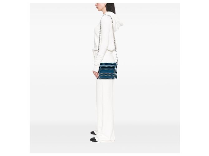 Borsa a tracolla Valentino in pelle blu Rockstud con tripla zip - vista 6