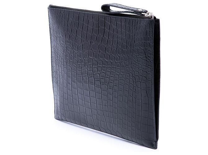 Clutch Saint Laurent in pelle nera con stampa coccodrillo Nero - vista 2