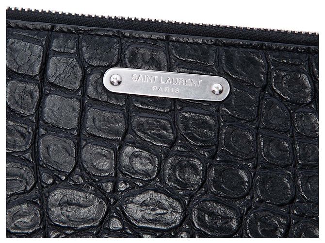 Clutch Saint Laurent in pelle nera con stampa coccodrillo Nero - vista 5