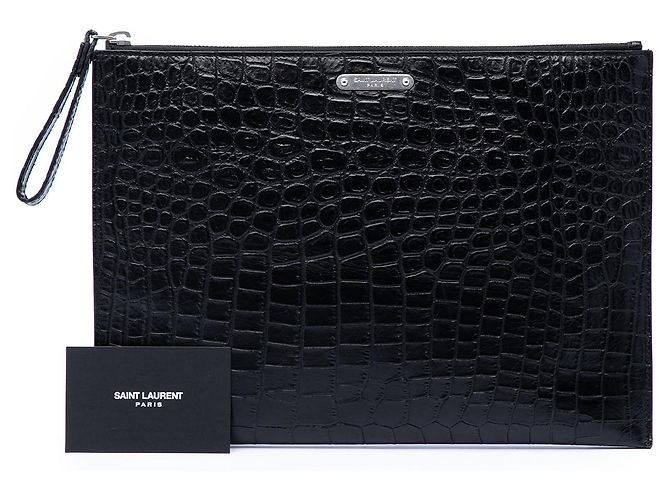 Clutch Saint Laurent in pelle nera con stampa coccodrillo Nero - vista 7