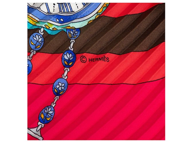 Hermès Red Parmi Les Fleurs Je Compte Les Heures Sciarpa in seta plissettata Rosso - vista 2