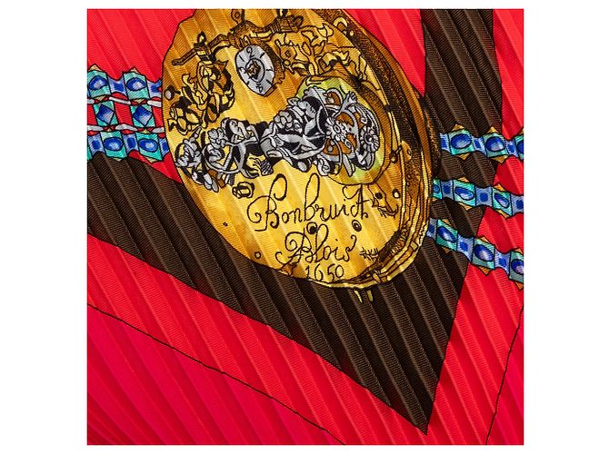 Hermès Red Parmi Les Fleurs Je Compte Les Heures Sciarpa in seta plissettata Rosso - vista 4