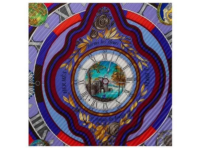 Hermès Red Parmi Les Fleurs Je Compte Les Heures Sciarpa in seta plissettata Rosso - vista 6