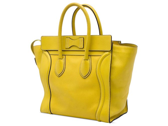 Céline Borsa Tote Luggage in pelle di vitello granulata gialla Celine Giallo - vista 2