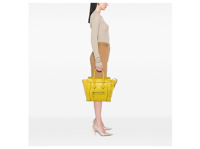 Céline Borsa Tote Luggage in pelle di vitello granulata gialla Celine Giallo - vista 6