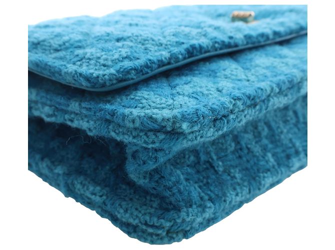 Wallet On Chain Portafoglio con catena Chanel Blue Quilted Tweed Reissue 2.55 - vista 10