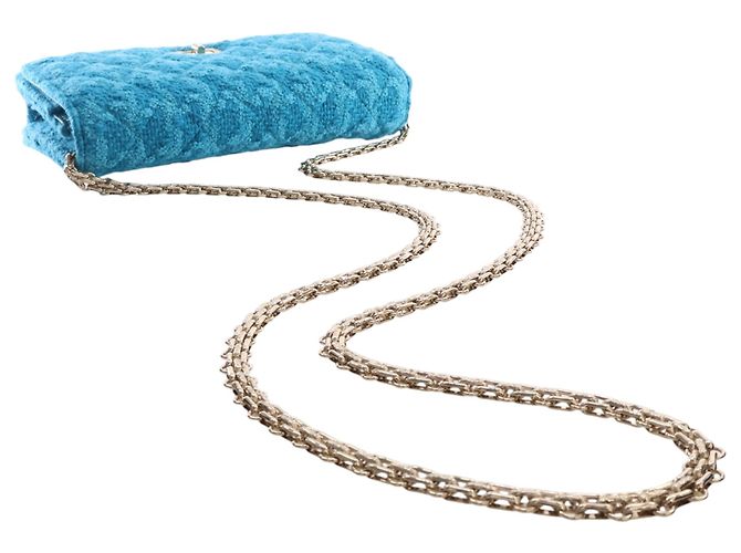 Wallet On Chain Portafoglio con catena Chanel Blue Quilted Tweed Reissue 2.55 - vista 14