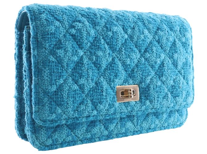 Wallet On Chain Portafoglio con catena Chanel Blue Quilted Tweed Reissue 2.55 - vista 2
