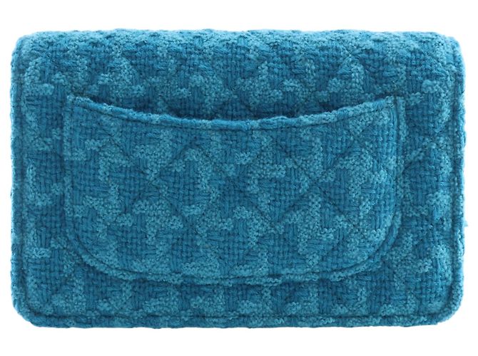 Wallet On Chain Portafoglio con catena Chanel Blue Quilted Tweed Reissue 2.55 - vista 4