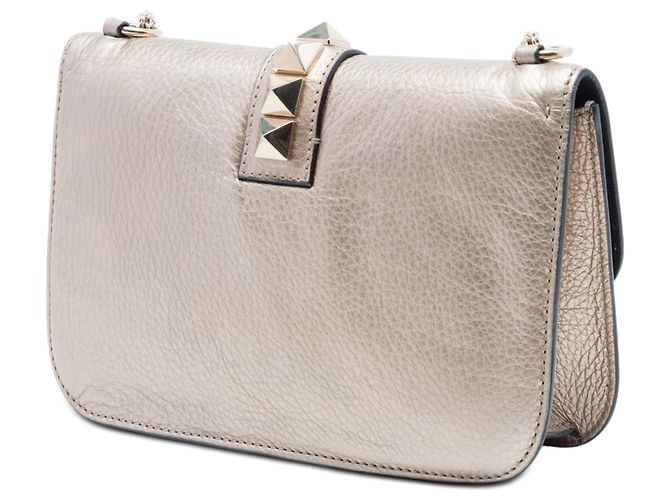 Valentino Gold Medium Metallic Leather Rockstud Glam Lock Crossbody D'oro - vista 2