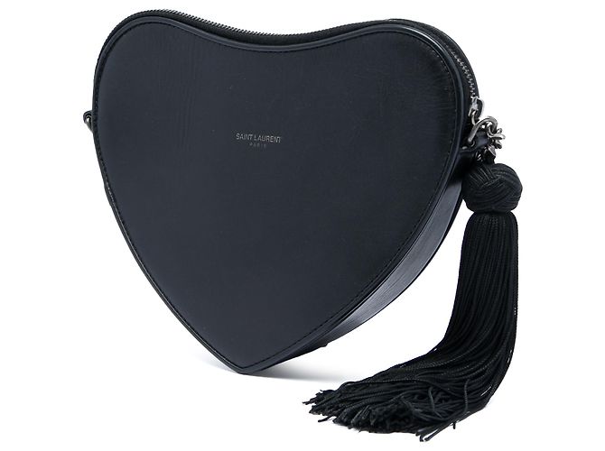 Borsa a tracolla Saint Laurent in pelle nera con monogramma, cuore e nappa Nero - vista 2