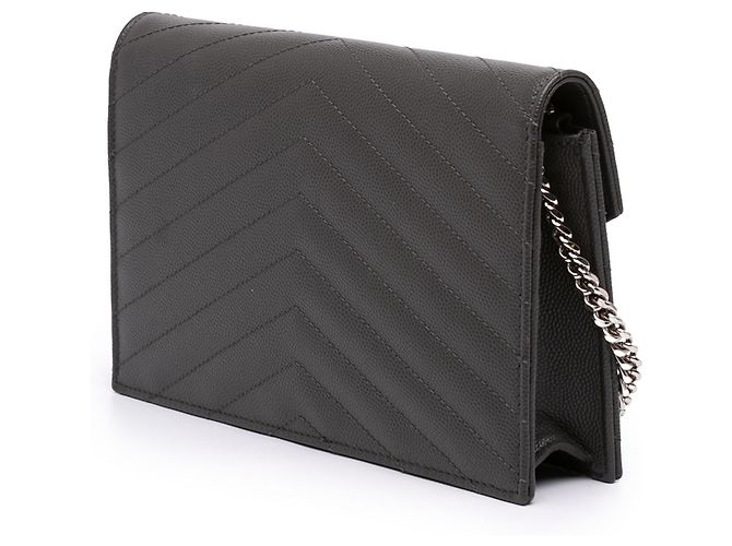 Portafoglio a catena a bustina Saint Laurent Gray Grain De Poudre Chevron Cassandre Marrone Grigio antracite - vista 2