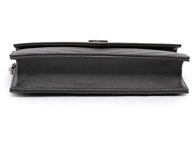 Portafoglio a catena a bustina Saint Laurent Gray Grain De Poudre Chevron Cassandre Marrone Grigio antracite - vista 3