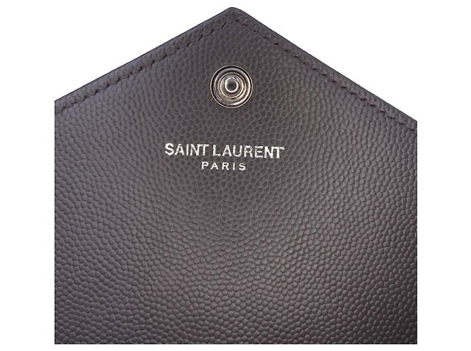 Portafoglio a catena a bustina Saint Laurent Gray Grain De Poudre Chevron Cassandre Marrone Grigio antracite - vista 5