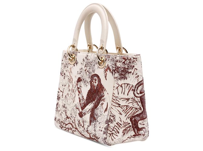 Lady Dior in pelle di vitello liscia bianca con ricami e perline Toile de Jouy, misura Medium Bianco - vista 2