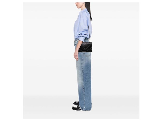 Off White Clutch Off-White in pelle nera goffrata con logo Diag Nero - vista 7