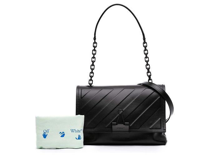 Off White Clutch Off-White in pelle nera goffrata con logo Diag Nero - vista 8