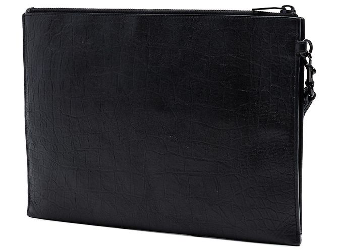 Pochette con zip Saint Laurent in pelle nera con stampa coccodrillo e monogramma Nero - vista 2