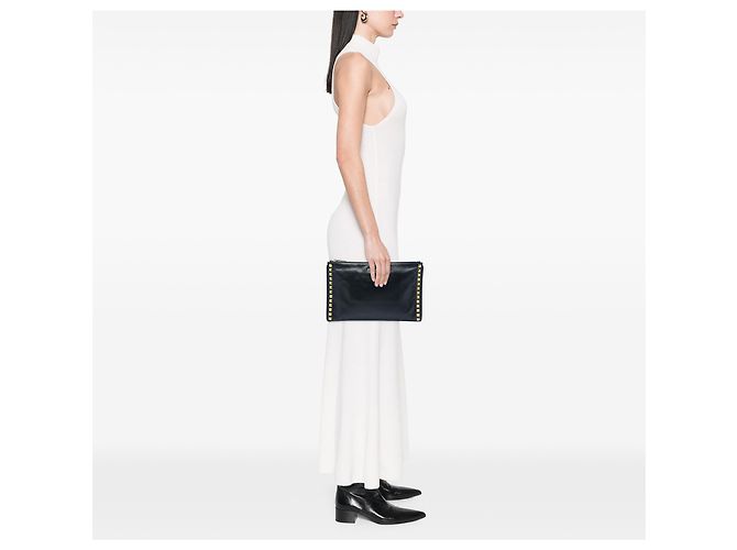 Clutch in pelle nera con borchie e zip Miu Miu Nero - vista 6