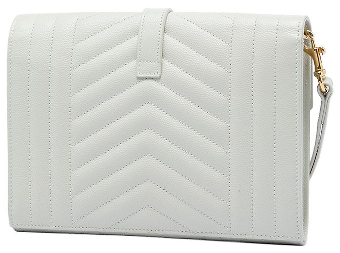 Clutch a bustina Saint Laurent White Grain De Poudre Triquilt Monogram Bianco - vista 2
