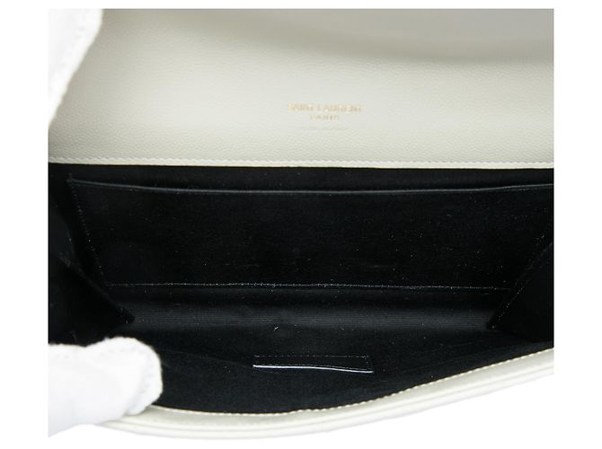 Clutch a bustina Saint Laurent White Grain De Poudre Triquilt Monogram Bianco - vista 4