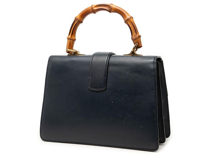 Borsa Dionysus in pelle blu media con manico Bamboo e Web Gucci - vista 2