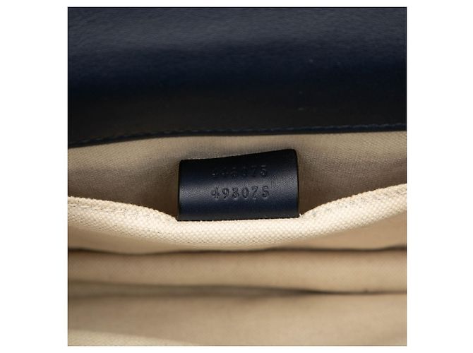 Borsa Dionysus in pelle blu media con manico Bamboo e Web Gucci - vista 6