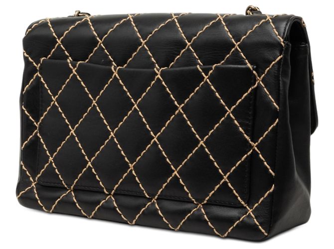 Chanel Black Jumbo CC Quilted Lambskin Wild Stitch Flap Nero - vista 2