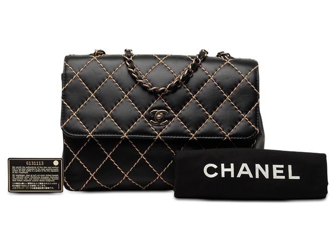 Chanel Black Jumbo CC Quilted Lambskin Wild Stitch Flap Nero - vista 7