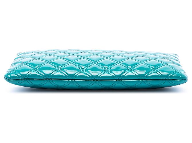 Clutch Chanel Blue Medium Quilted Patent O Case Turchese - vista 3