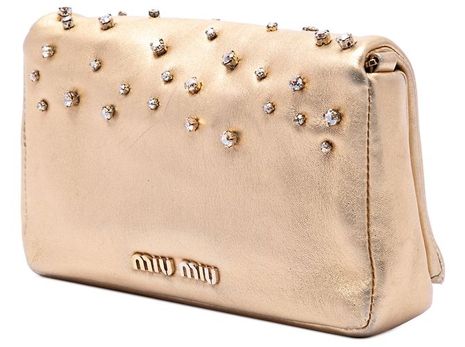 Miu Miu Borsa a tracolla con patta in nappa metallizzato oro e strass D'oro - vista 2