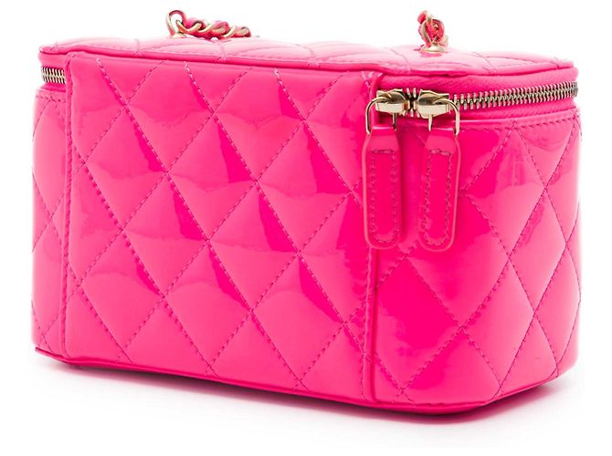 Vanity Beauty case Chanel Pink Small Quilted Patent Pearl Crush con catena Rosa - vista 2