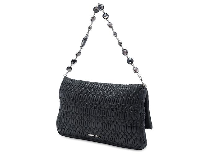 Borsa Miu Miu Black Matelasse Nappa Crystal Chain - vista 2