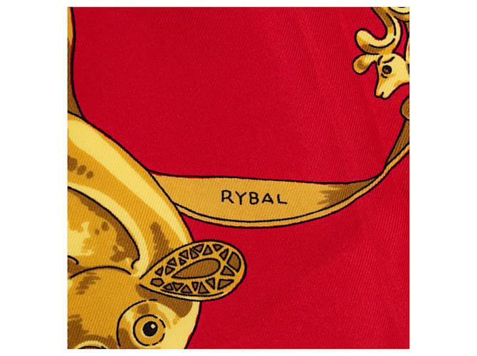 Sciarpa in seta Hermès Red Les Cavaliers d Or 90 Rosso - vista 7