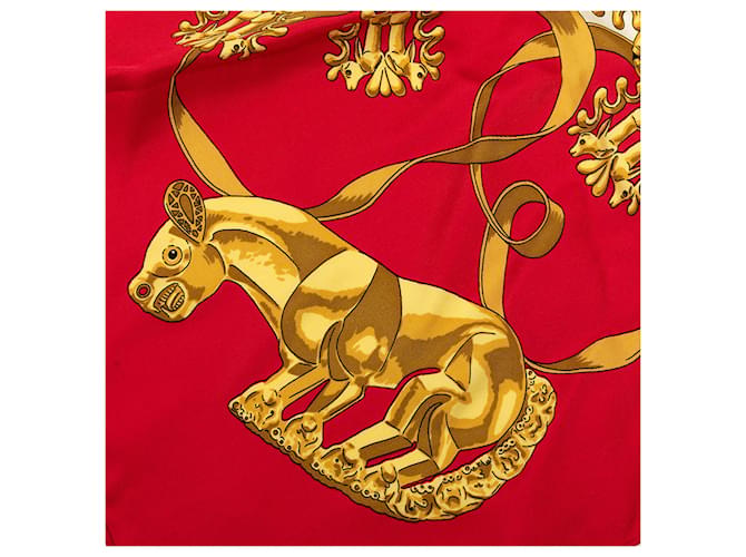 Sciarpa in seta Hermès Red Les Cavaliers d Or 90 Rosso - vista 9
